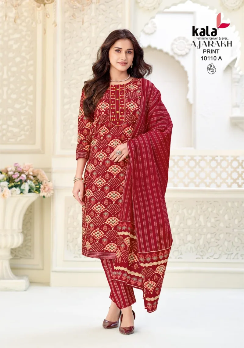 Ajarakh Vol 1 By Kala Cotton Readymade Kurti With Bottom Dupatta 